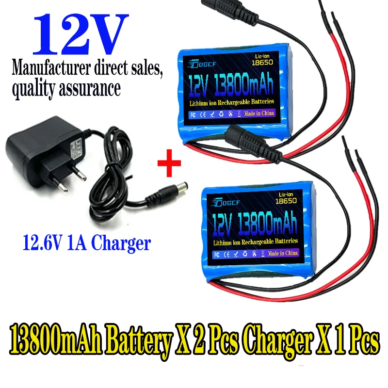 NEW 12V 13800mAh 18650 Li Ion Rechargeable Battery Pack For CCTV Camera 3A Batteey + 12.6V EU US Charger+Free Shopping