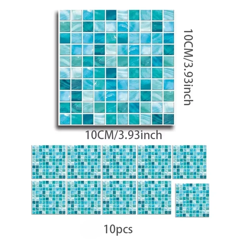 10Pcs Self Adhesive Mosaic Wall Stickers Oil-proof Waterproof 3D Wall Tiles Peel and Stick Oil Proof Kitchen Home Decoration