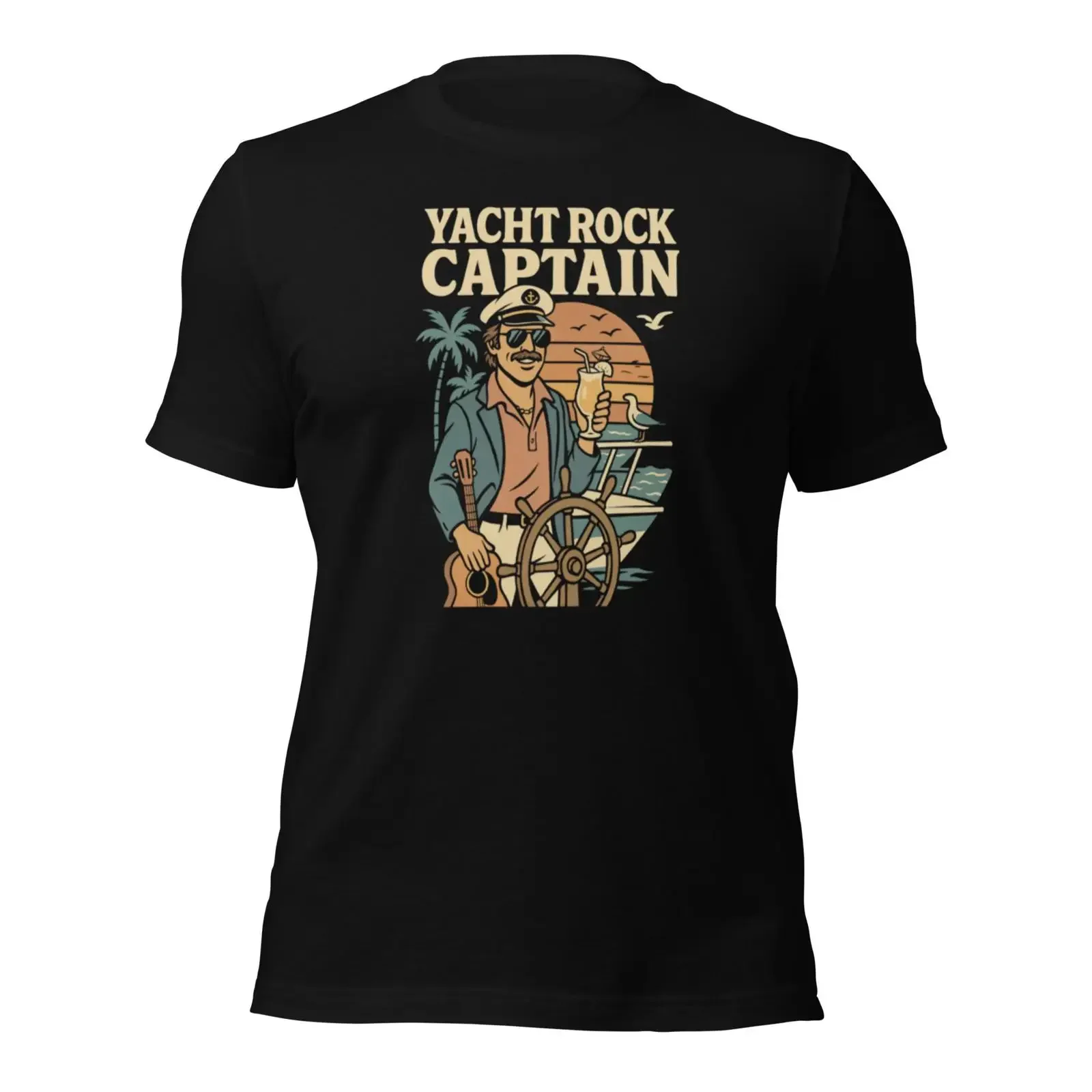 Yacht Rock Captain T Shirt Retro 70s Nautical vintage Washed homme Soft streetwear Stretched Versatile Stylish Casual Unisex