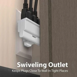 3 Outlet Wall Adapter,180 Degree Swivel, ETL Listed 3-Prong Grounded Indoor USA Plug Wall Outlet Extender Tap White
