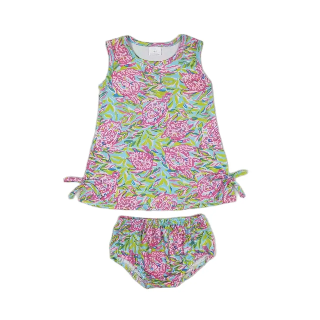 GBO0352 Kids Girls Summer Outfit  Sets Sleeves Top  Turtle Seaweed Print  With Briefs Children Clothes