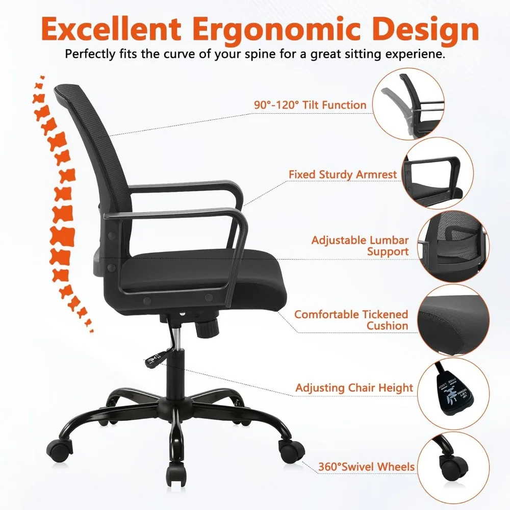Ergonomic Rolling Mesh Desk Chair with Executive Lumbar Support and Adjustable Swivel Design for Home Office, Office Chair