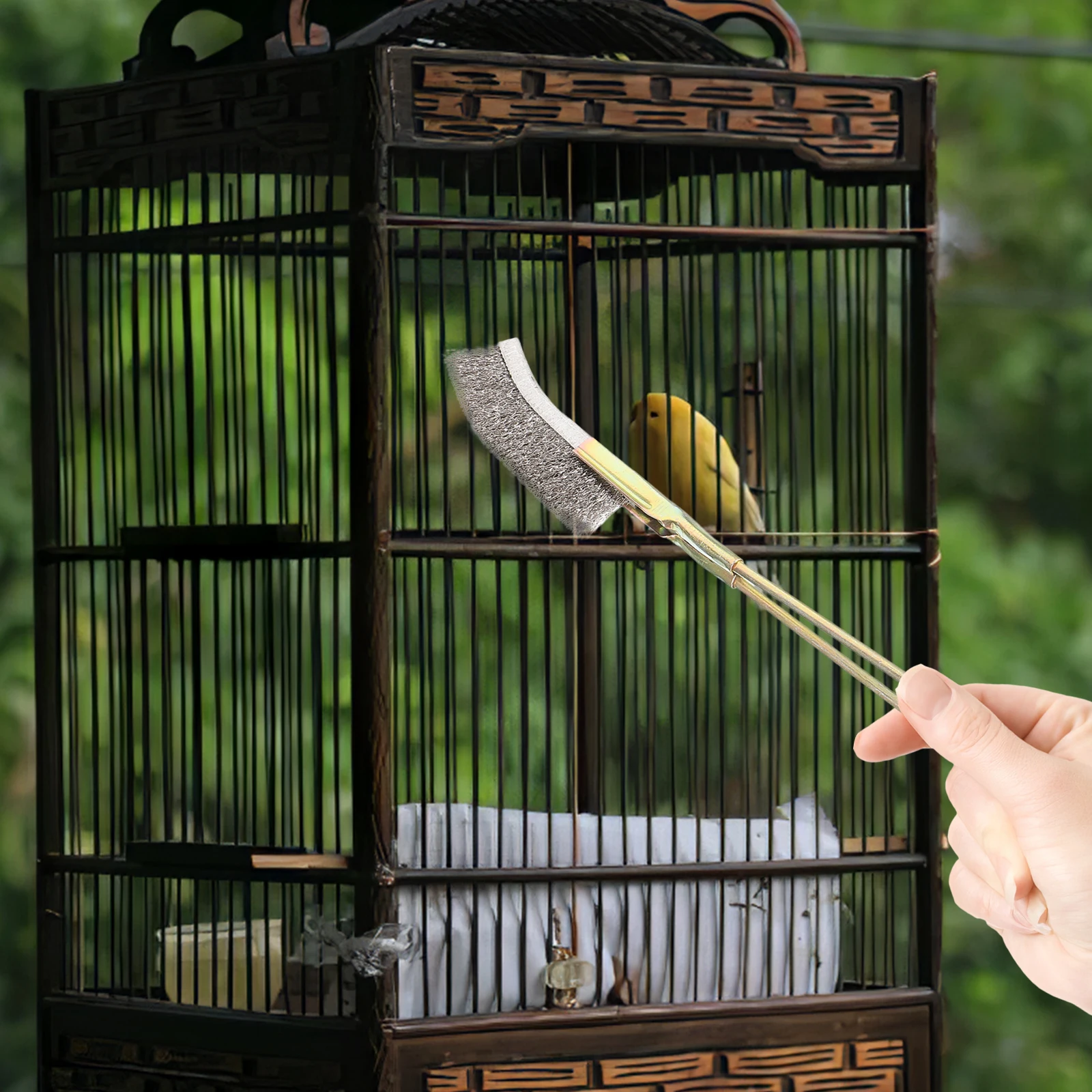 

2 Pcs Bird Cage Cleaning Brush Stainless Steel Long Handle Parrot Poop Remover Portable Bird Hut Brush Nest Accessories Easy