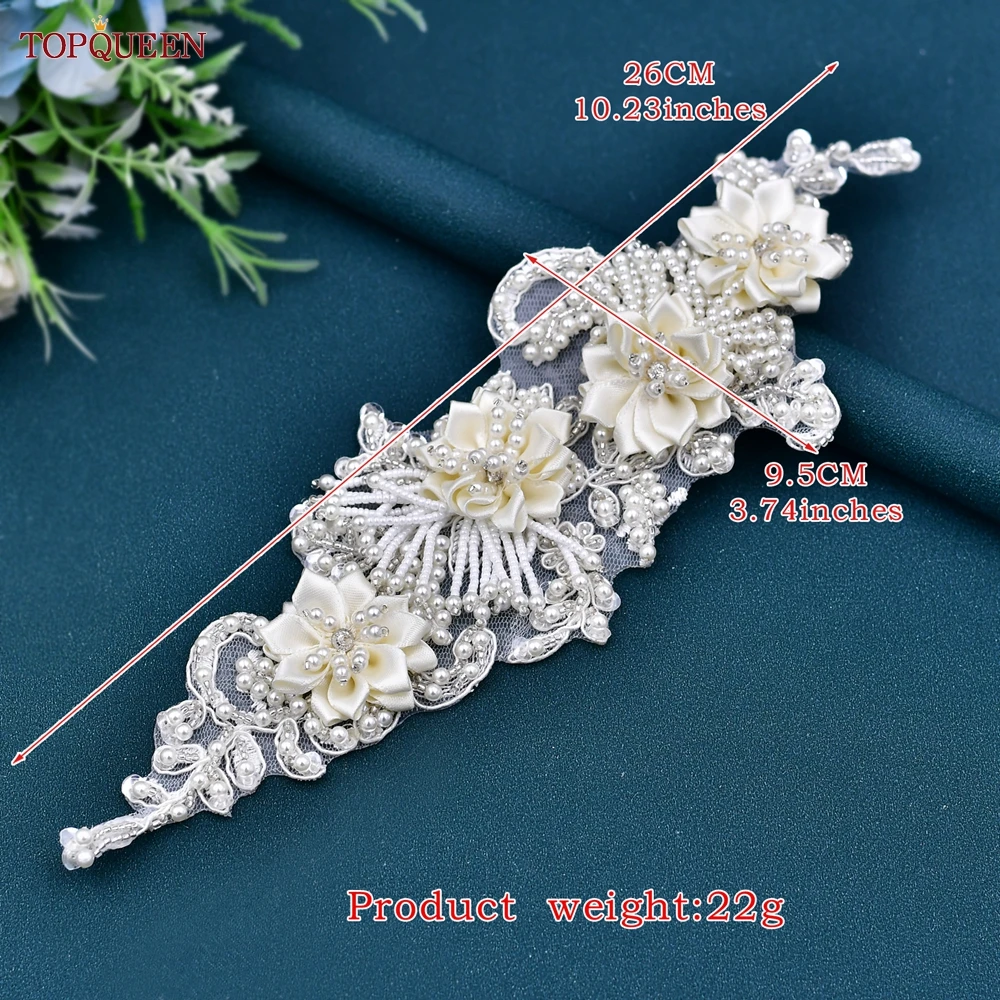 TOPQUEEN Handmade Beaded Bridal Belt Gown Decoration Belt Evening Gown Waist Accessories Fancy Pearl Applique Wedding Sash S346