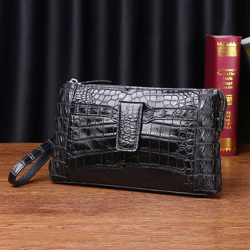 Real Cowhide Crocodile pattern High quality men\'s large clutch bag business leather bag fashion large capacity leather wallet