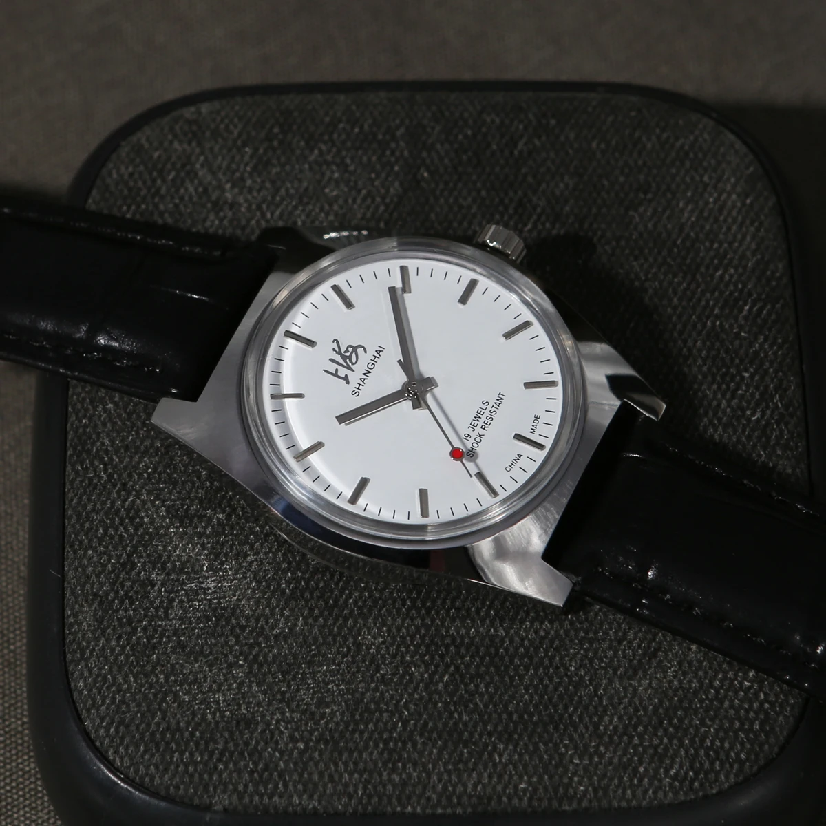 SHANGHAI 7120 Men Hand Wind Mechanical Watch Minimalist Bauhaus Waterproof Leather Dress Watch