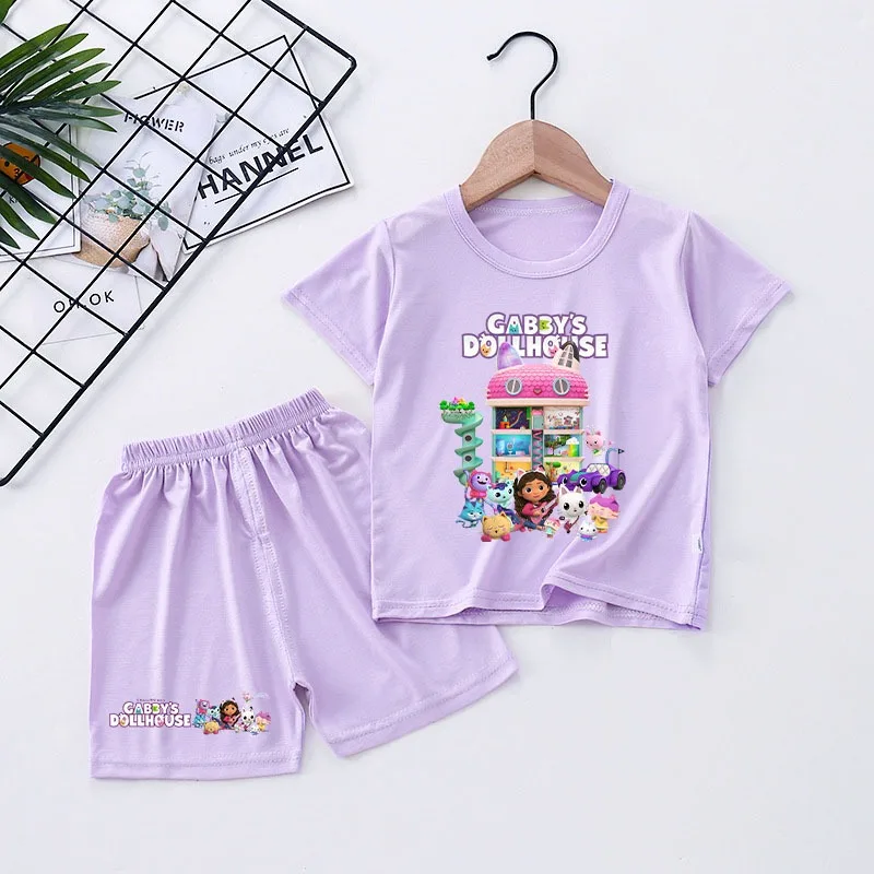 

Gabby Dollhouse Pajamas Girl Baby Kawaii Anime Short Sleeve Shorts Set Kis Cartoon Leisure Sports Home Clothing Summer Nightgown