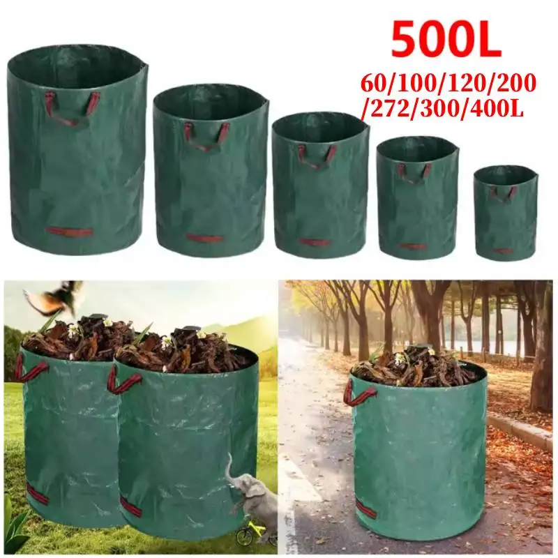 Garden Waste Bag 60-500L Large Capacity Garden Bag Reusable Waterproof Leaf Sack Weed Trash Can Container, Yard Leaf Storage Bag