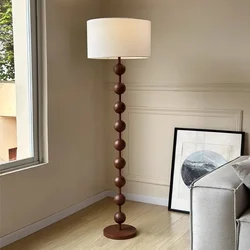Chinese Retro Walnut Floor Lamp for Living Room Sofa Standing Lamp American Wabi-sabi Vintage Bedroom Bedside Floor Lamp E27