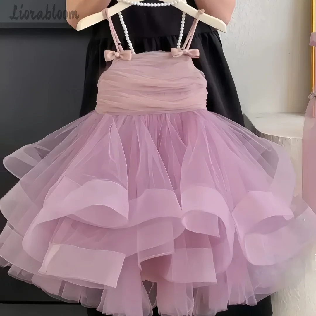 

Girls' Purple Tulle Gown Spaghetti-Strap Dress Formal Flower Girl Attire Wedding Party Attire Dress свадебное платье