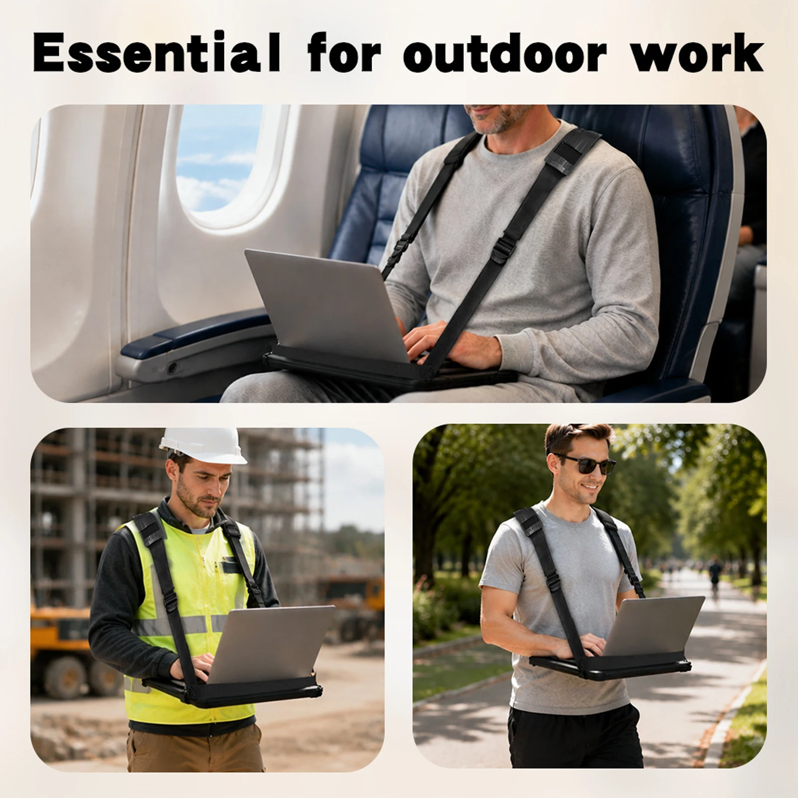Ergonomic Laptop Shoulder Harness Portable Walking Stand Hands-Free Adjustable Oxford Cloth Tray 16 Inch Laptop