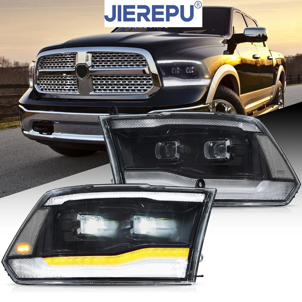 

Прозрачные светодиодные фары в сборе для 2009-2018 Dodge Ram 1500 2500 3500, черные светодиодные анимационные автомобильные фары, аксессуары
