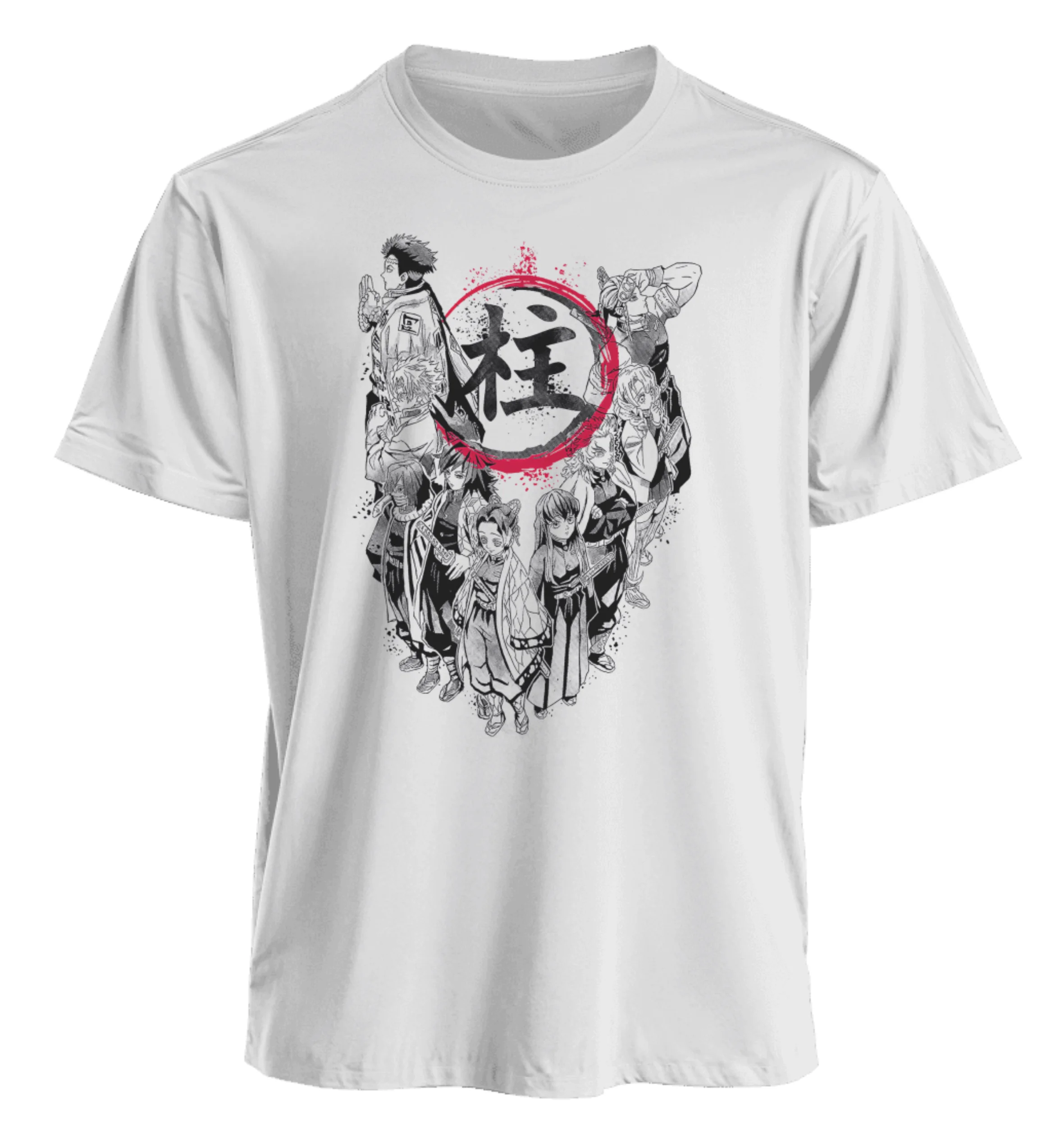 2026 New Year White Short Sleeved T-shirt Devil Killer Hashira Group Print with Red Circle and Black Top