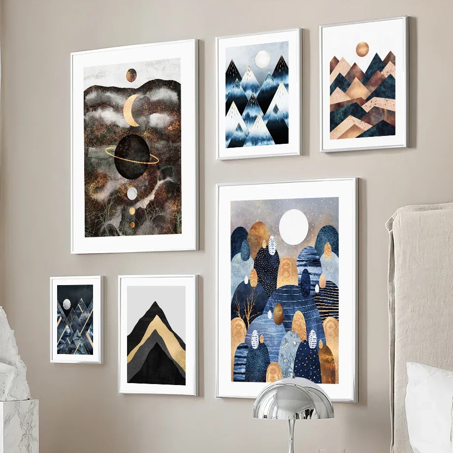 الذهبي الشمس القمر هيل البحر مجردة جدار الفن جدارية قماش اللوحة - غرفة المعيشة الملصقات والمطبوعات الزخرفية #2