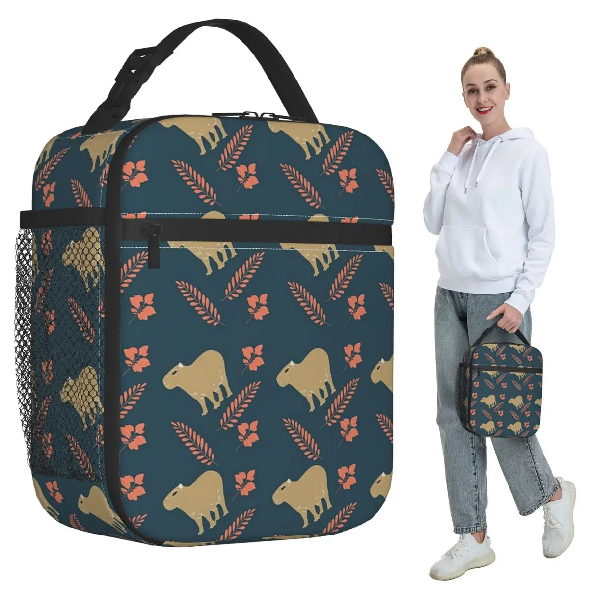 Capybara Animal Pattern Insulated Lunch Bag for Kids School Cooler Thermal Food Box Tote Portable Lunch Boxes Container