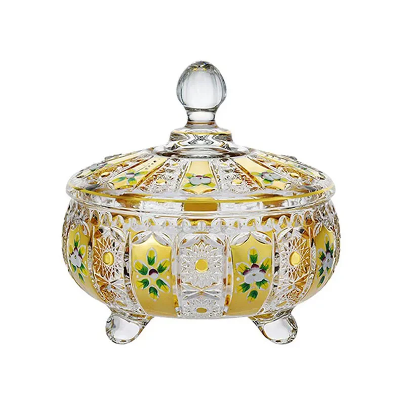 

Gold-plated craft crystal glass sugar jar, dried fruit snack fruit bowl, candy box, fruit cup with lid