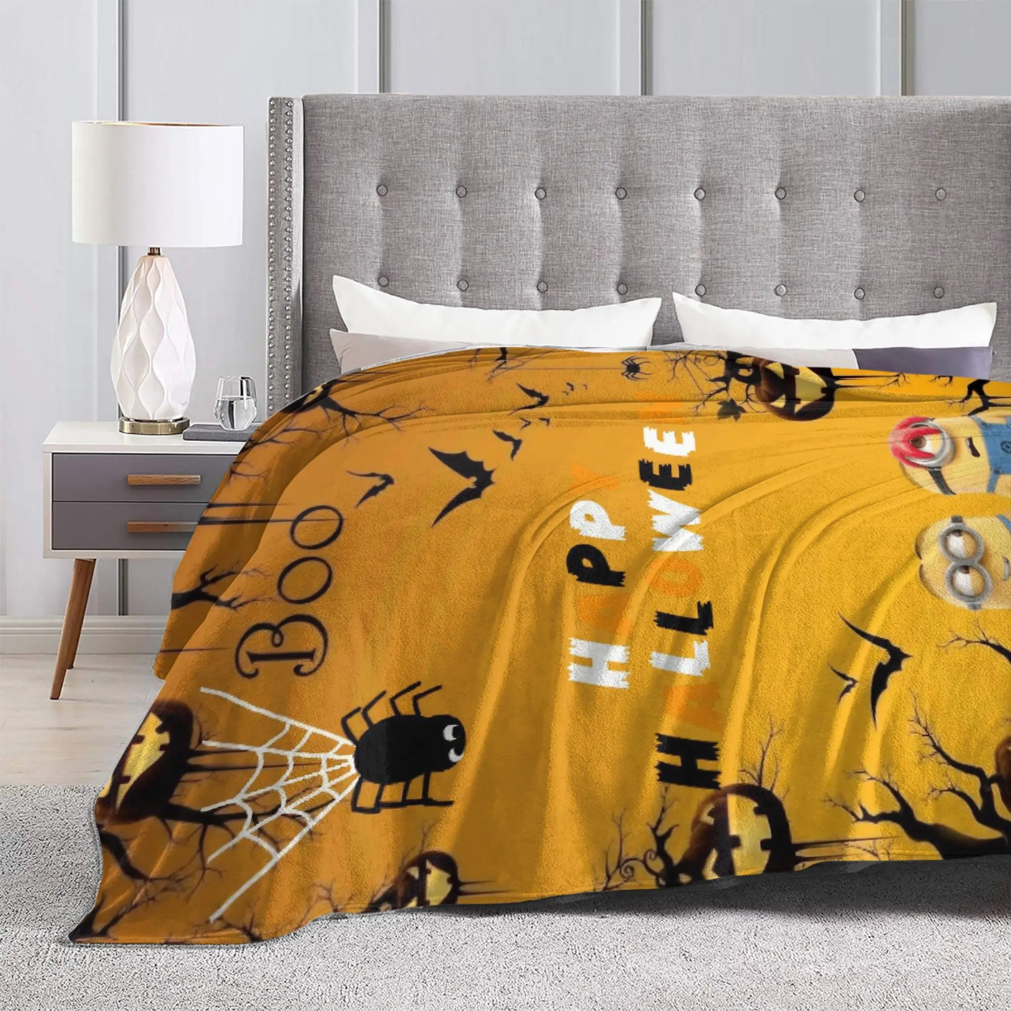 M-Minions-s Happy Halloween Blanket Flannel Printed  Portable Soft Throw Blankets for Home Outdoor Plush Thin Quilt