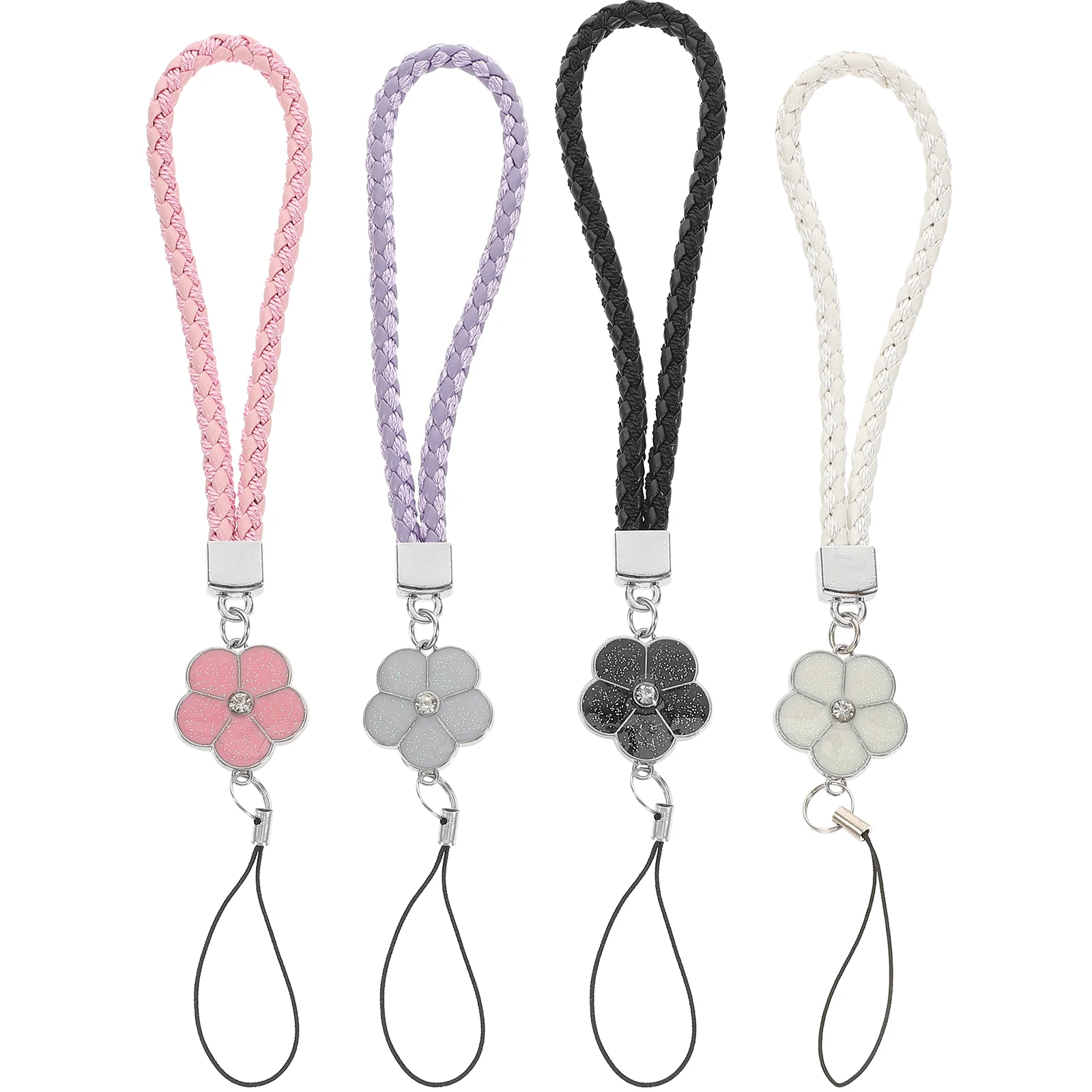 4 Pcs Mobile Phone Ornaments Keychain Wristlet Teacher Breakaway Lanyards Strap Cell Charm Black ID Cards Hanging Ropes