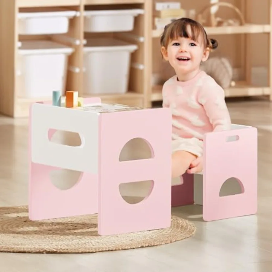 Height Adjustable Montessori Table and Chair Set for Age 1-3 Solid Wood Toddler Table and Chair Set Weaning Baby Table Chair Se