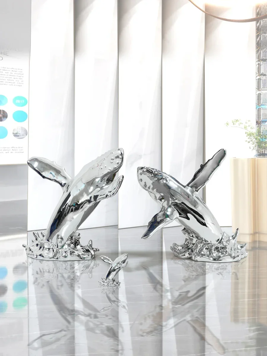 Whale Landing Sculptured Ornaments Abstract Dolphin FRP Sales Office Lobby Hotel Artwork