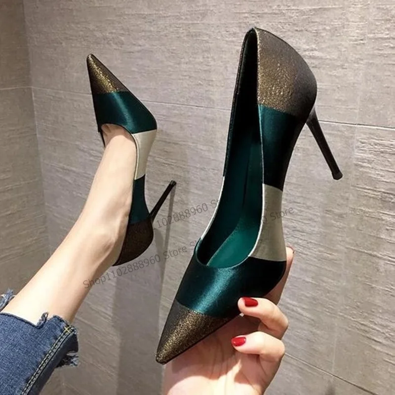 

Mixed Color Shallow Silk Stripe Pumps Stilettos High Heel Women Shoes Slip-On Pointed Toe 2023 Fashion Zapatos Para Mujere