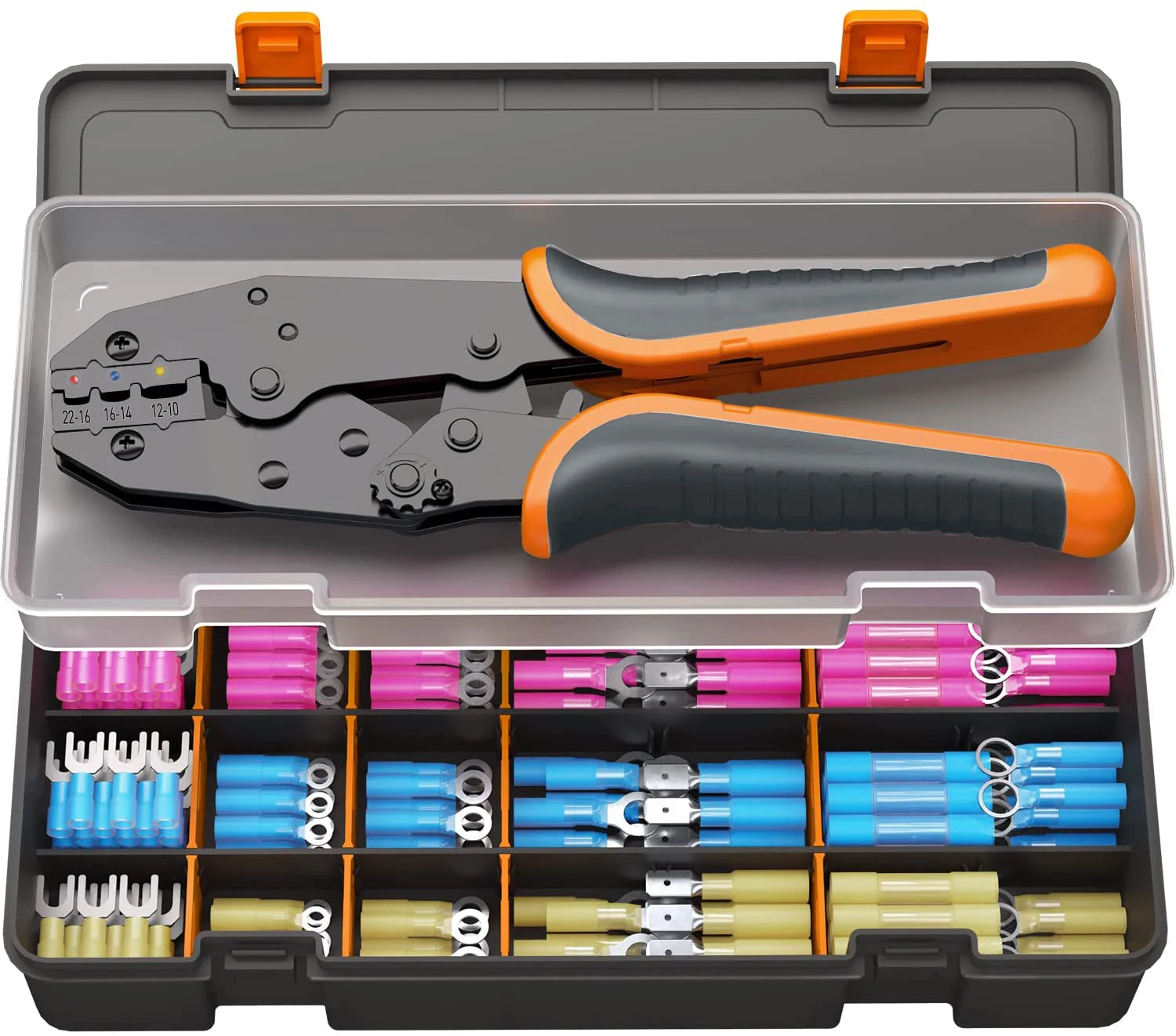 

WOZOBUY Crimping Tool for Heat Shrink Connectors,Marine Grade Electrical Wire Connector AWG 22-10 Terminals Cable Connector Set