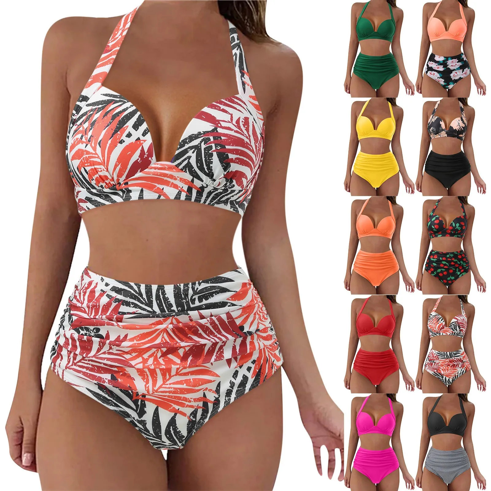 Seksowny Halter dwuczęściowy zestaw Bikini dwuczęściowy strój kąpielowy kobiet Push Up zbierający strój kąpielowy luksusowy Tankini wiosna lato plaża Mujer