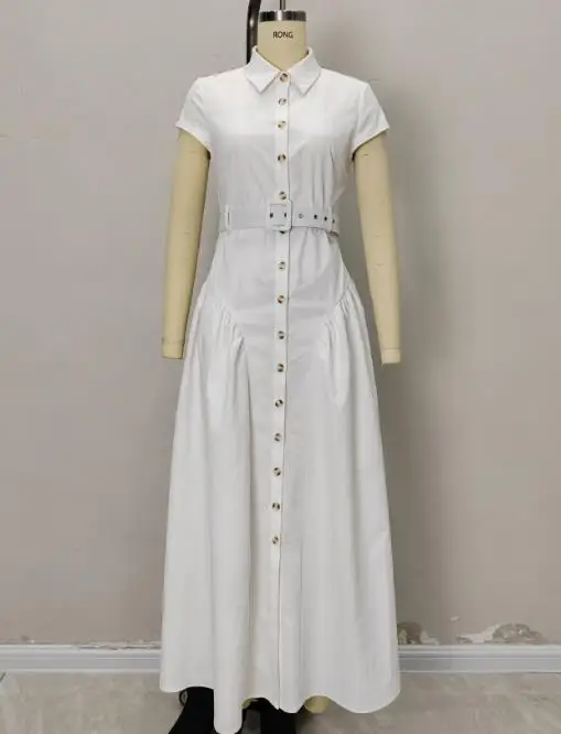 

2026 Summer Hot Single Breasted Lapel Long Skirt Slimming and Slimming Dress Fashionable and Simple Commuting Women's Clothing