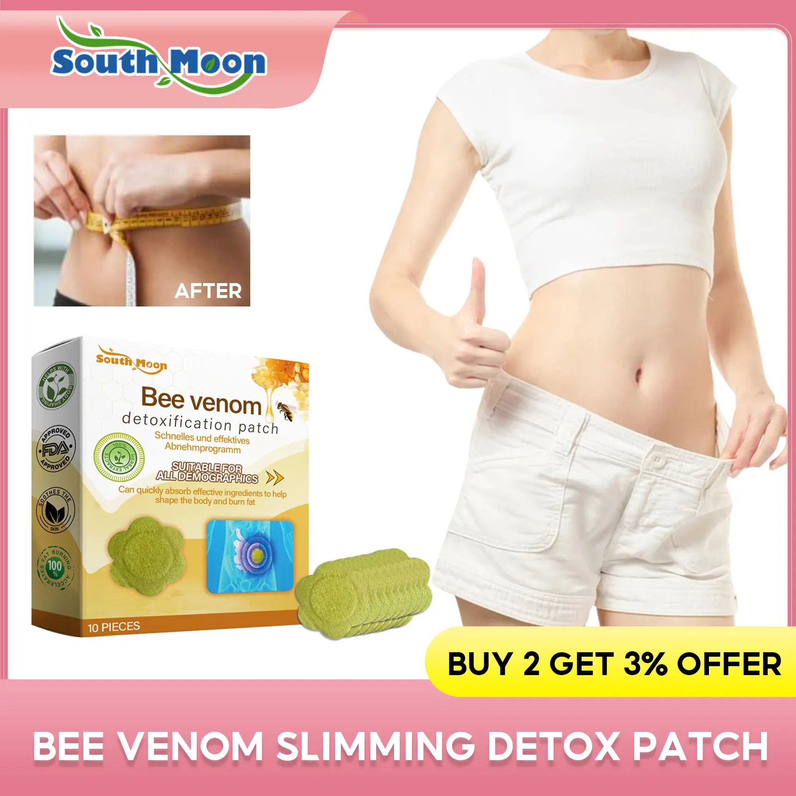 

Bee Venom Slimming Detox Patch Break Down Fat Burner Remove Dampness Elimination Edema Firming Waist Belly Body Shaping Stickers