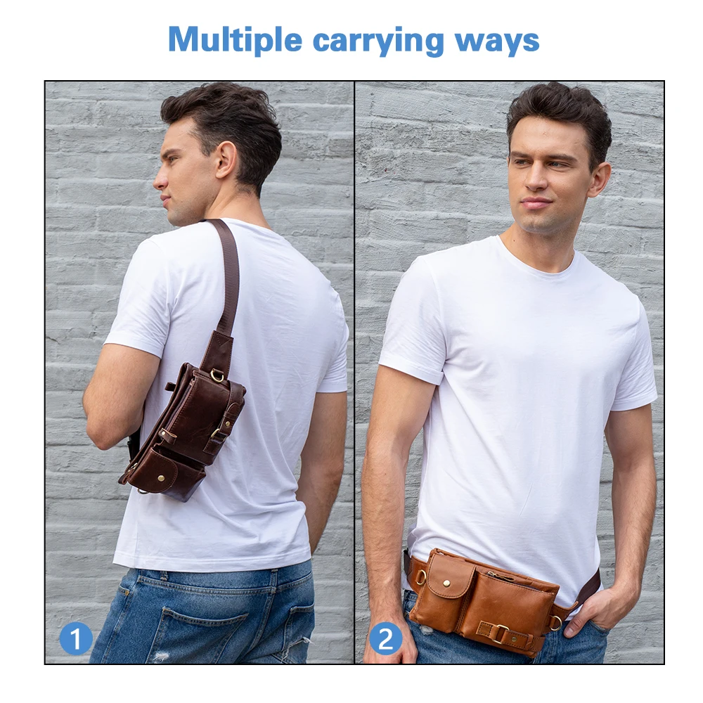 Genuine Leather Men's Waist Bag Fanny Pack Crossbody Shoulder Chest Sling Bags Mens Hip Belt Bag Tactical Daypack for Men Women