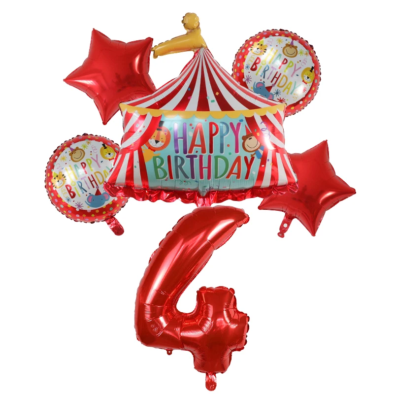 Red Circus Birthday Tent Balloons Set 30inch Foil Number Air Globos Animal Theme Party Children\'s Birthday Decorations Kids Toys