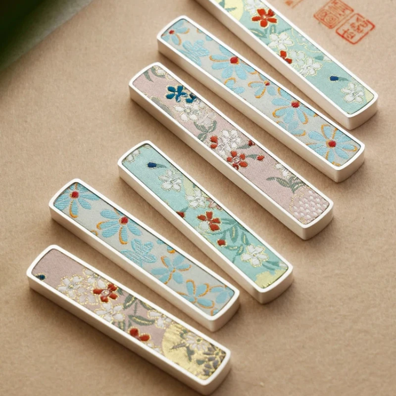 Silver Plated Brocade Paperweight Set Pair Solid Pen Rest for Calligraphy Desk Decoration Home Office Art Supply Chinese Gift