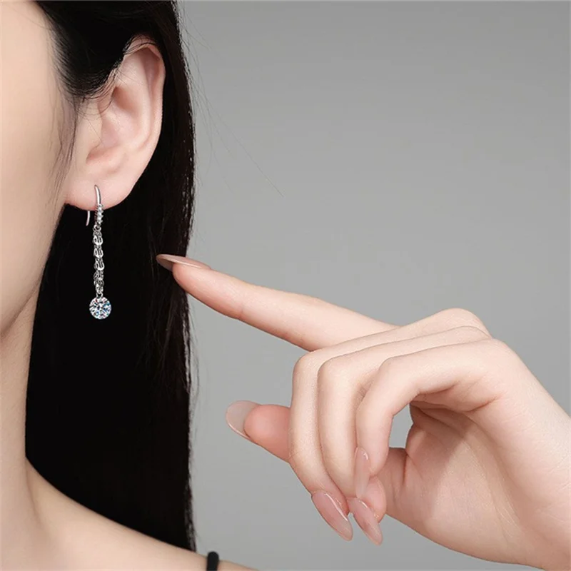 E239 Lefei الموضة الكلاسيكية الأبيض مويسانيتي تصميم رائع سلسلة استرخى القرط للسحر النساء الفضة 925 مجوهرات الحفلات هدية #3