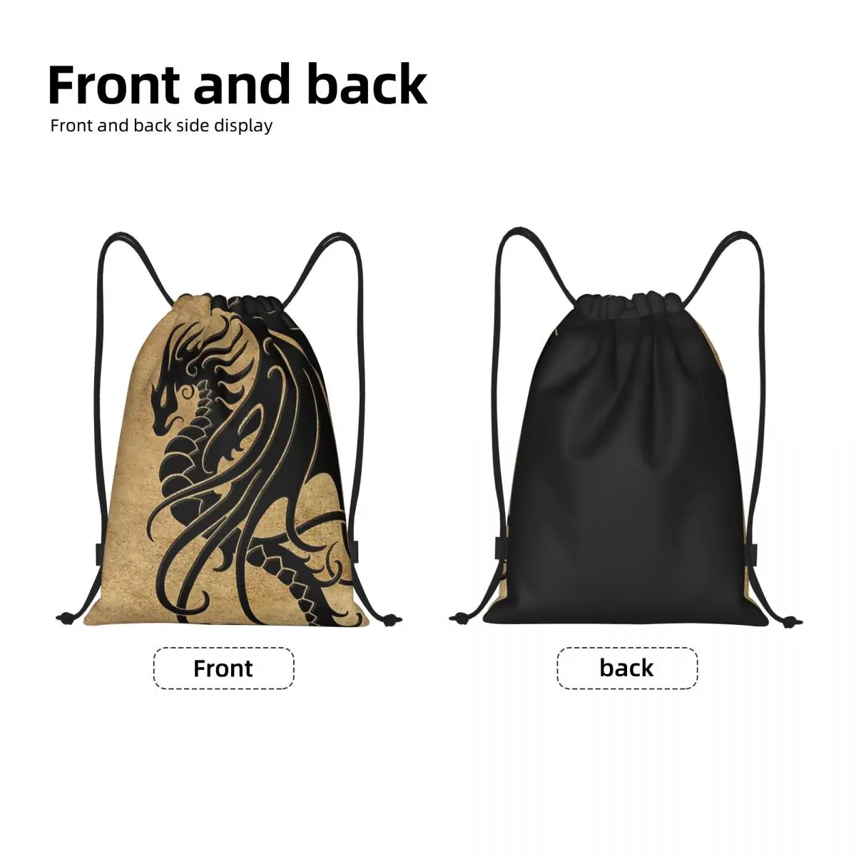 Custom Flying Black Tribal Dragon Fashion Women Men Drawstring Bag Backpack Portable Folding Bag Shopping Waterproof Backpack