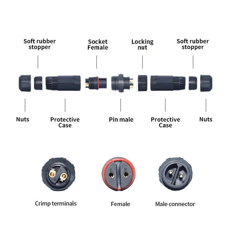 IP68 Electrical Waterproof Connector Wire Cable 2/3/4/5 Pin Outdoor Plug Straight Quick Screw Conductor Connector