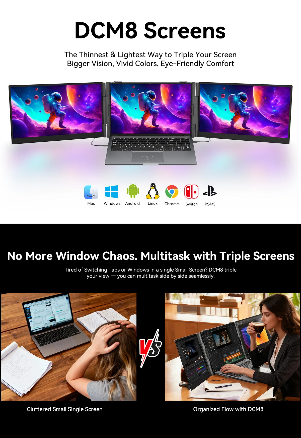 Blackview DCM8 15.3-Inch Portable Monitor 1200P HDR 16:10 Low Blue Light For XBox PS4 / 5 Switch Cell Phone PC Loptop Extension