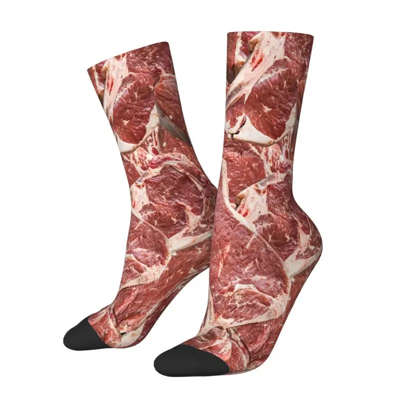 Cute Printed Too Much Meat Socks for Women Men Stretch Summer Autumn Winter Funny Crew Socks