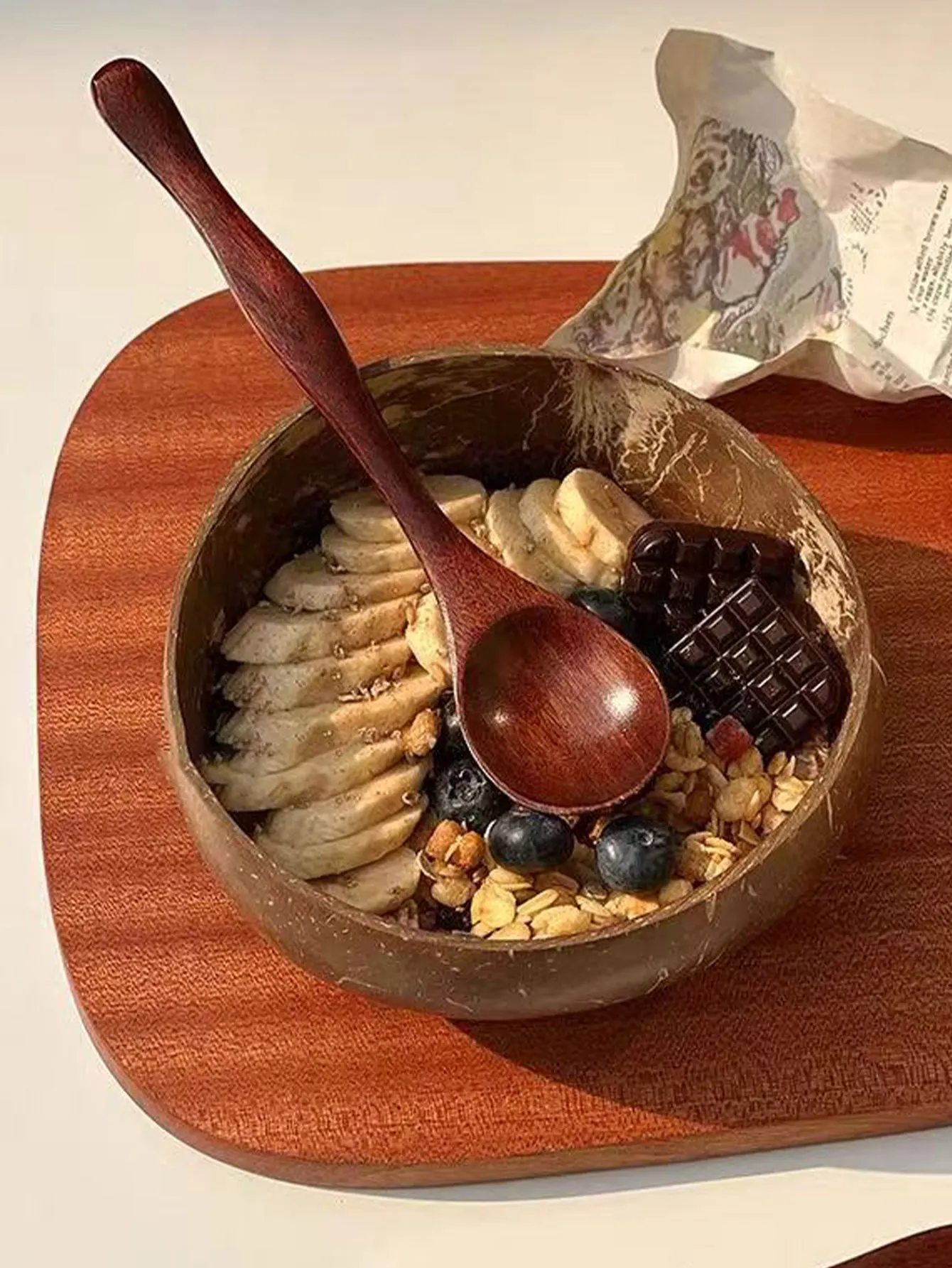 Wooden Spoons for Home Use, Food-Grade Japanese-Style Nanmu Soup Spoons, Wooden Spoons for Eating, Long-Handled Wooden Utensils, Dessert Spoons (Color Variations Are Normal, Please Do Not Order if Concerned) 4 Pieces