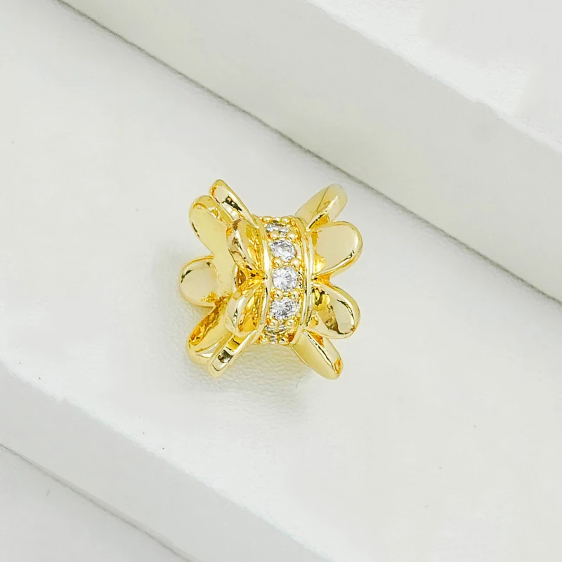 2 Pcs Gold Plated Cylinders Small Waist Spacer Bead DIY Bracelet Necklace Jewelry Making Supplies Micro Set Zircon Accessories
