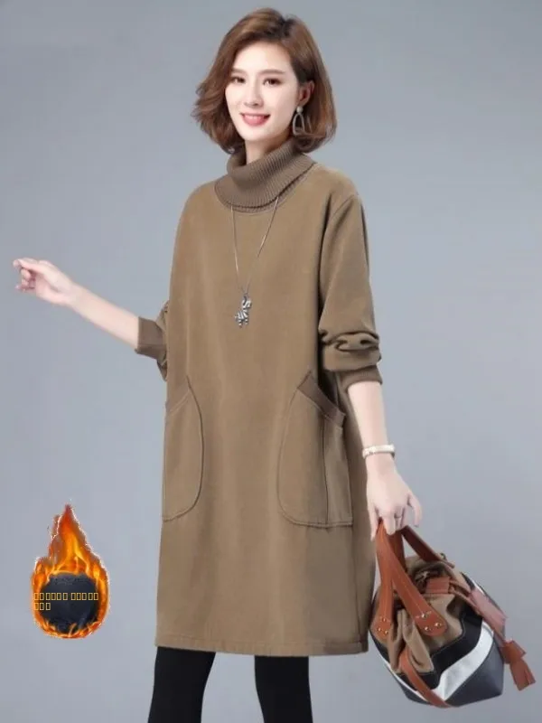 Women's Loose Fit High Collar Fce Lined Pure Cotton Sweatirt Dr Autumn Winter Thermal Comfortable Dr Commute Sle