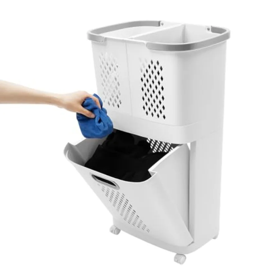 

2 Tiers Rolling Laundry Hamper Cart, Laundry Baskets with Wheels, Clothes Washing Storage Hamper for Kitchens, Bathrooms, Bedro