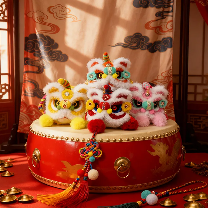 Chinese Style Cute Lion Dance Plush Women Crossbody Bag Handmade Shoulder Bag Soft Hanfu Accessories Key Bag Wallet New Year
