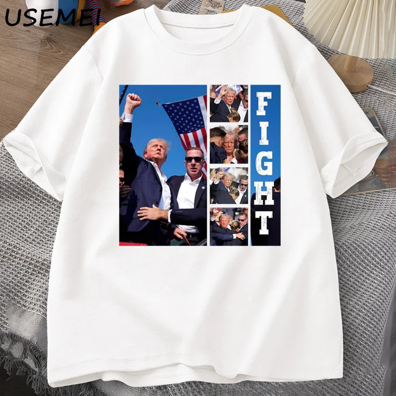 Trump Fight T Shirt Fight Donald Trump T-Shirt Cotton Short Sleeve Tee Shirt Men Women Casual Loose Round Neck Tshirt Streetwear