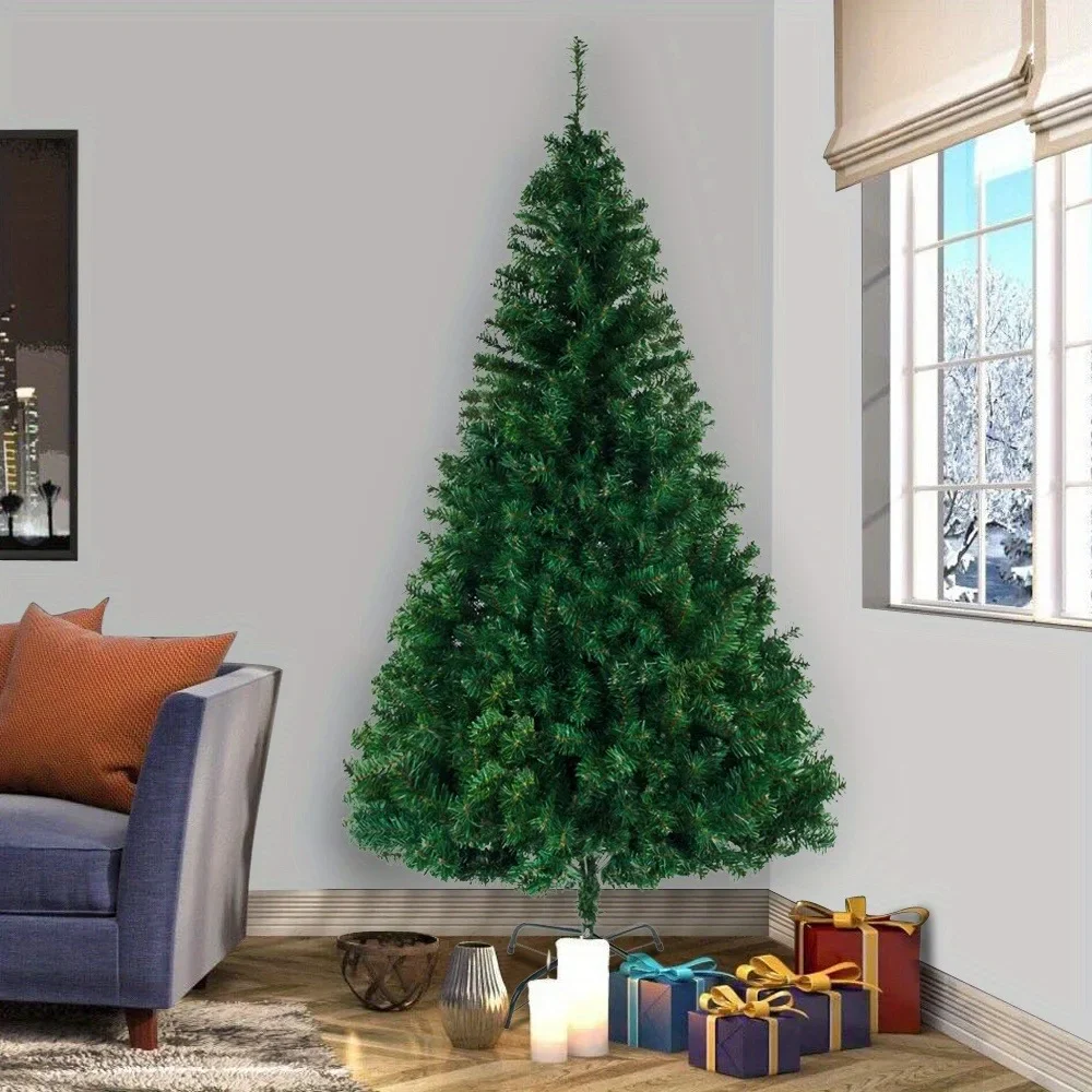 Green Flat Top Christmas Tree, Full 1138 Branches with Sturdy Metal Stand, Suitable for Holiday Christmas Outdoor Decorations