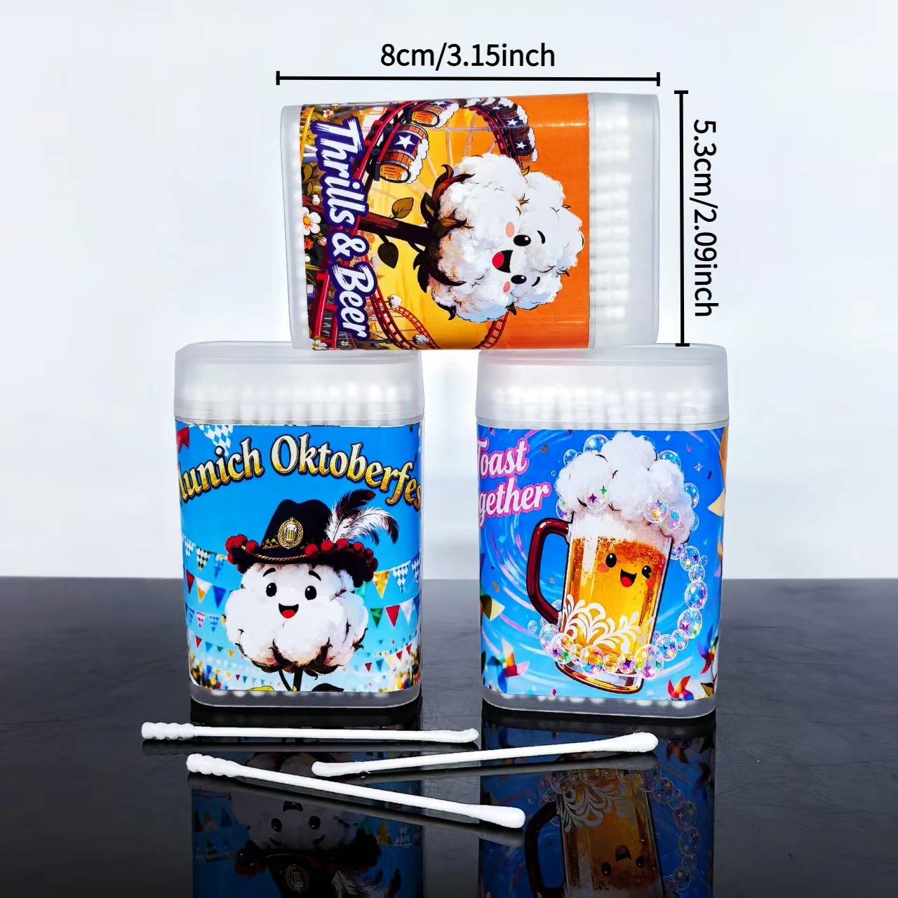 300 Uds. Hisopos de algodón de regalo para Festival de la cerveza, bastoncillos de algodón con cuchara para oreja de doble cabeza, hisopos de algodón para regalo de vacaciones para Festival de la cerveza