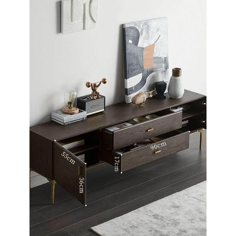 Nordic, solid wood TV cabinet, living room home storage light luxury industrial retro style smoke color audio-visual cabinet