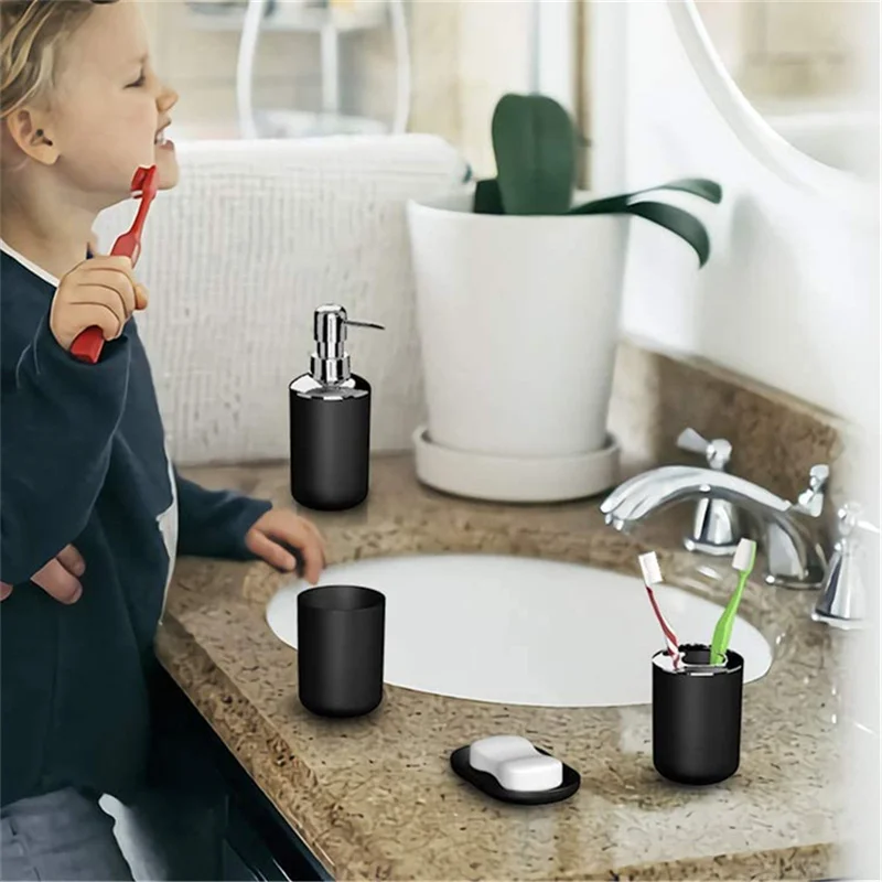 4pcs Luxury Bathroom Accessories Plastic Toothbrush Holder Cup Soap Dispenser Dish Toilet Holder Pump Bottle Cup Bathroom Set