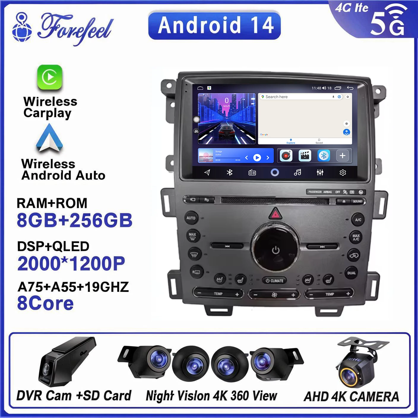 

Auto Radio Android 14 Car For Ford Edge 2011 2012- 2015 Multimedia Head Unit Player GPS Navigation Stereo DVD Dash Cam Screen BT