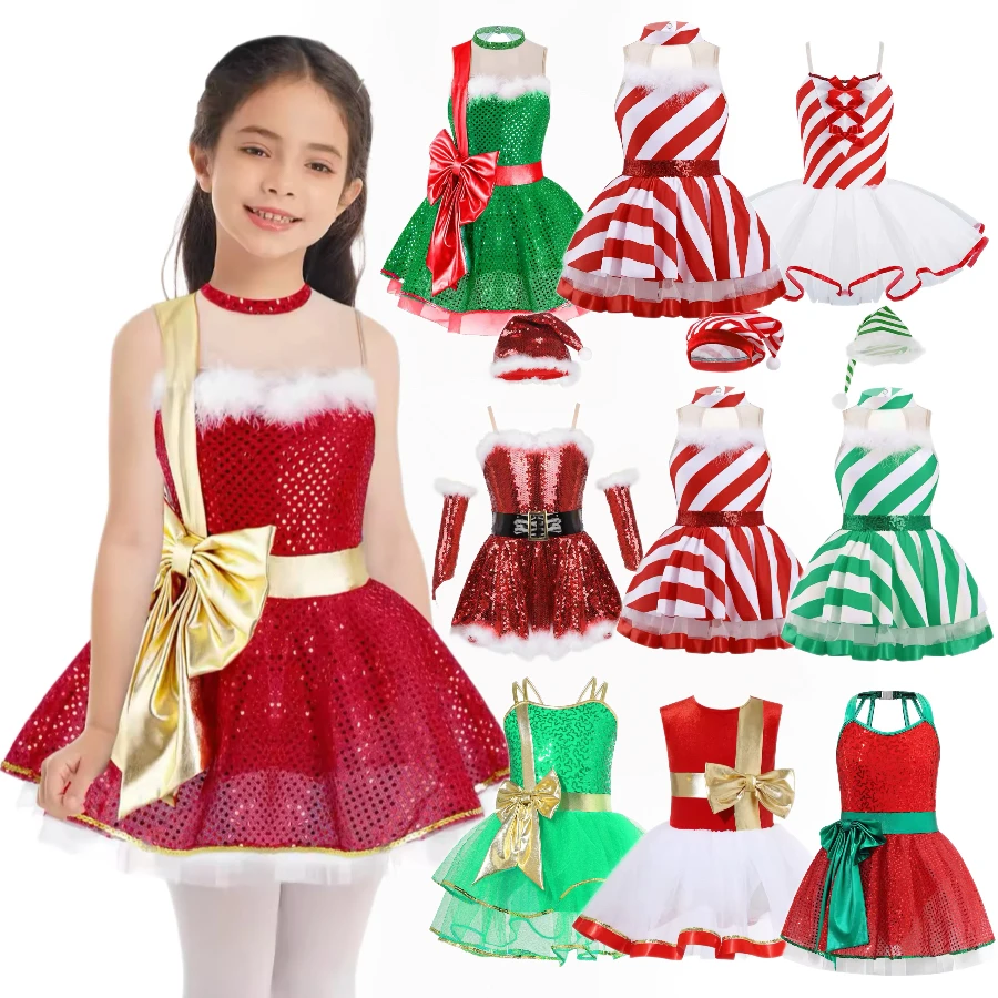 في سن المراهقة الفتيات Bowknot الترتر عيد الميلاد ملابس رقص الباليه الشكل التزلج توتو فستان مهرجان السنة الجديدة كرنفال حفلة Dancewear