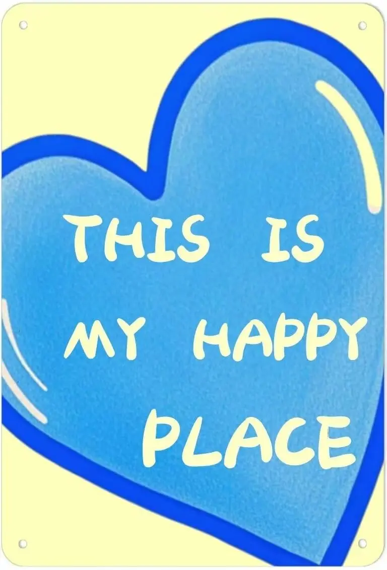 Vintage Metal Sign This Is My Happy Place Blue Aluminum Sign Tin Sign Retro Wall Decor for Home, Office, Bar, Kitchen, Garage